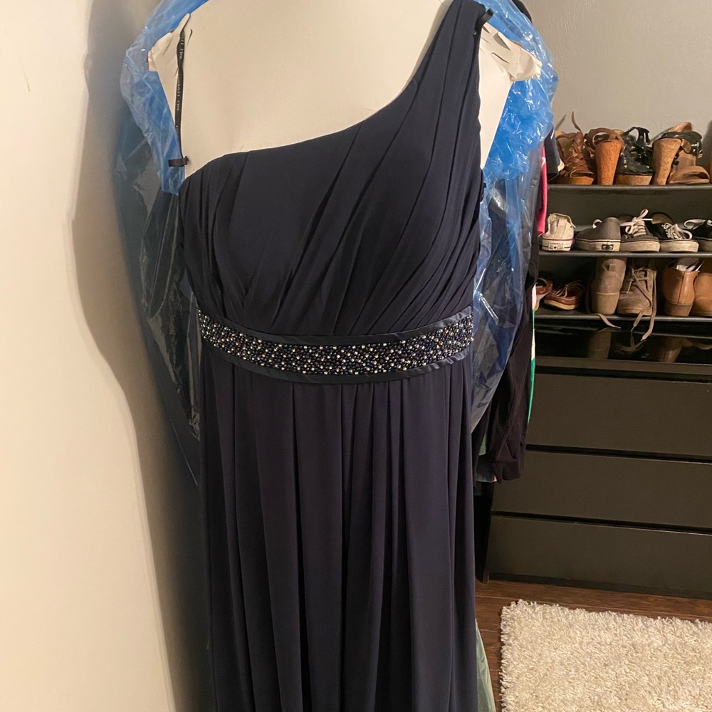 Navy blue bridesmaid dress.